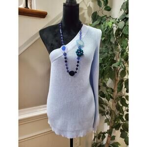 Nine West Women's Blue Polyester One Shoulder Off Pullover Knit Sweater Size XL
